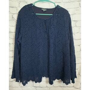 Dressbarn Woman Collection Navy Blue Lace Long Sleeve Top Blouse Plus Size 18/20
